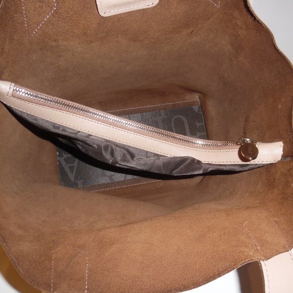 Furla Jucca Small Saffiano Beige Tan Leather Tote Logo Handbag Purse Bag - Picture 13 of 13